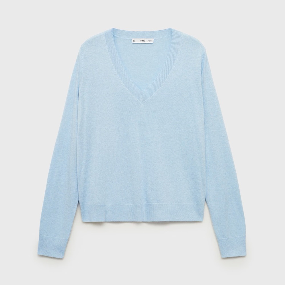 Mango Sky Blue V-Neck Sweater NWT - Picture 2 of 5